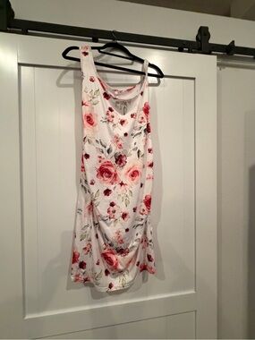 Amazon Floral Sleeveless Dress White with Pink and Green Rose Print